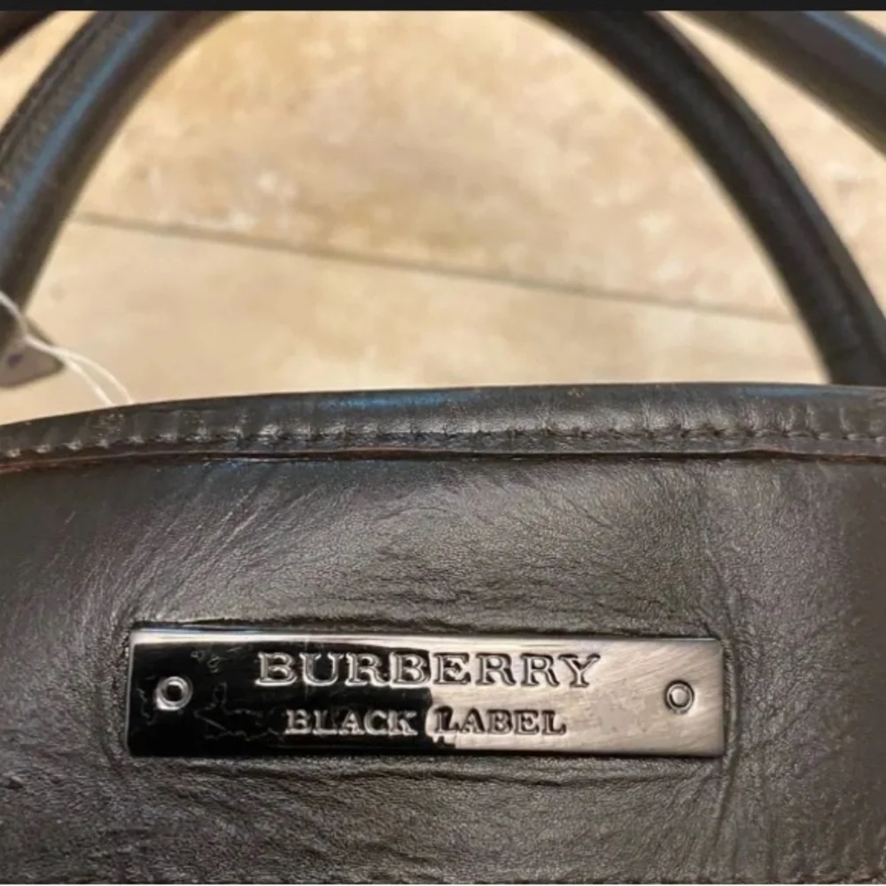 Burberry Black Label leather and nylon-Dark Gray/Navy Blue checkered Bag-unisex